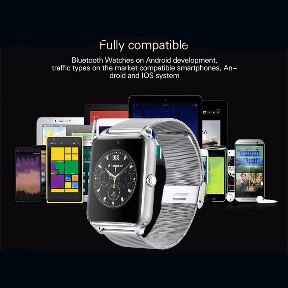 Z60 Смарт-часы с сенсорным экраном, Bluetooth, спортивные музыкальные часы с камерой, многофункциональные часы со стальным ремешком, женские умные часы для мужчин