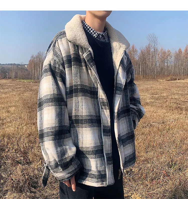 LAPPSTER Мужская Клетчатая Шерстяная Куртка Harajuku, пальто, зимняя мужская куртка, Толстая теплая парка, Мужская Корейская уличная ветровка