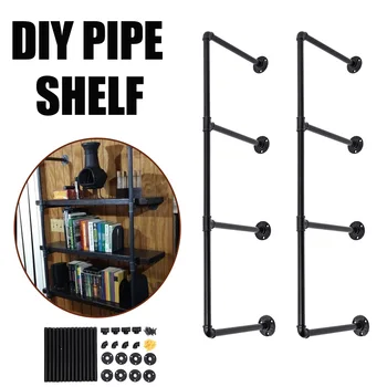 

2Pcs 4 Tier DIY Industrial Retro Bookshelf Wall Mounted Storage Shelves Bracket Iron Pipe Shelf for Home Decor Kitchen Kids Room