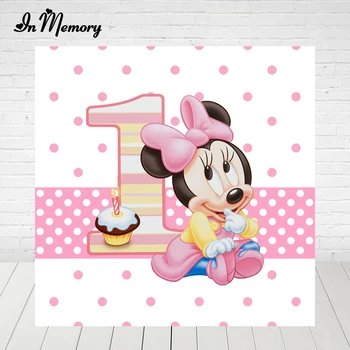 

InMemory Pink Cute Baby Minnie Mouse Backdrops For Photo Studio Girls 1st Birthday Party Photography Backgrounds Custom