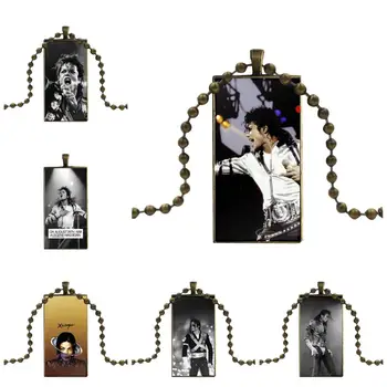 

EJ Glaze Micheal Jackson On Stage For Child Glass Cabochon Pendant Necklace Rectangle Fashion Necklace