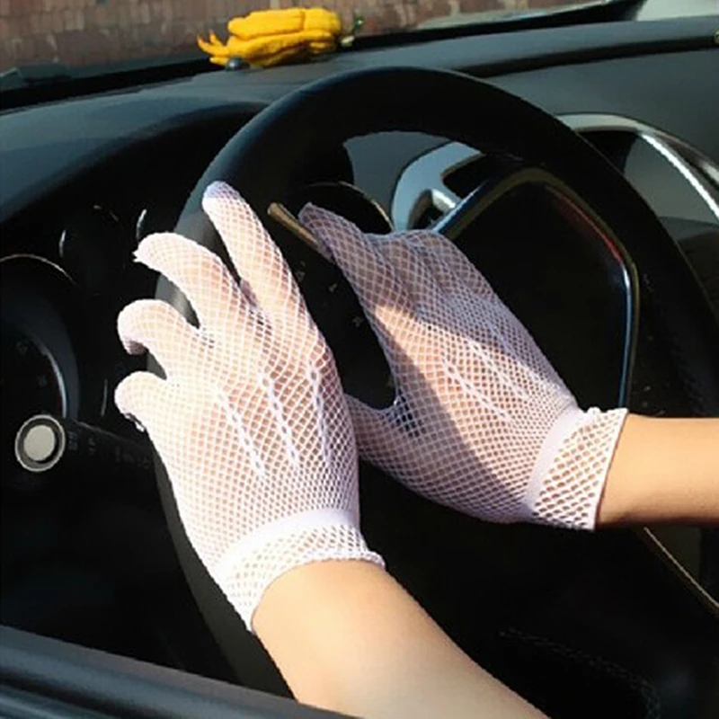 

Fashion Fishnet Gloves Women Summer UV-Proof Driving Glove Mesh Fishnet Gloves Black White Nylon Solid Color High Quality Glove