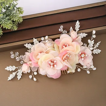 

Romantic Flower Hair Comb Handmade Imitation Pearl Rhinestone Hairpins Bride Wedding Tiaras Women Hair Clips Headdress XH