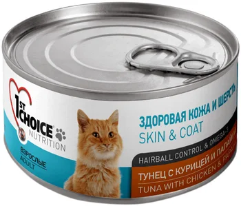

1ST CHOICE 1ST CHOICE CAT ADULT bezzernovye for adult cats with tuna, chicken and papaya 85g