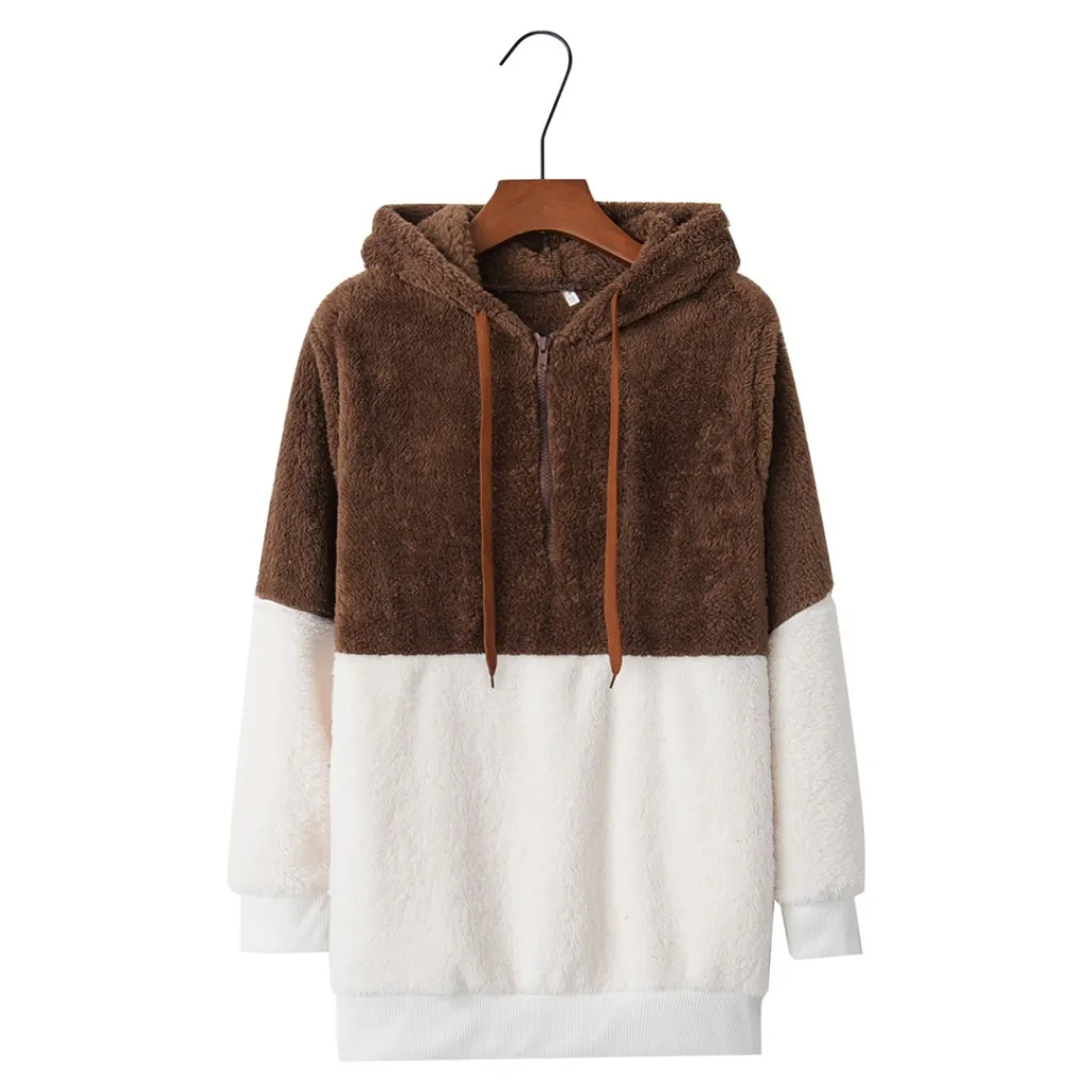 

Plus Size Fashion Winter Women Faux Fur Hoodies Pullover Patchwork Sweatshirts Harajuku Hoody Female Autumn Hooded Basic Tops
