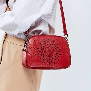 

Ellacey Sun Flower Hollow Out Crossbody Bag Women Genuine Leather Handbag Cow Leather Mini Bag Female Shoulder Messenger Bag
