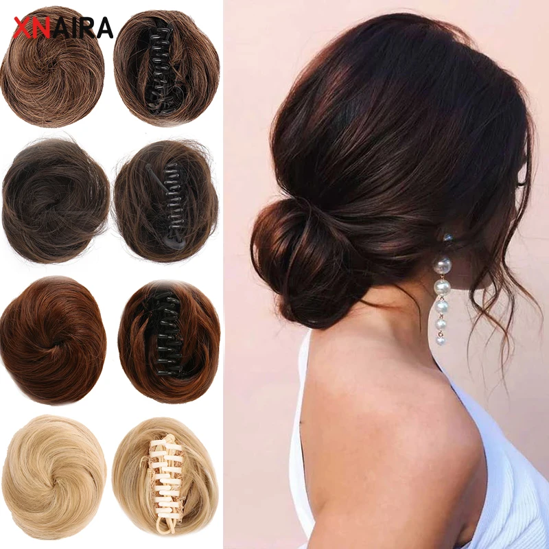 XNaira Synthetic Girl's Chignon Natural Black Brown Straight Messy Bun For Women And Kids Donut Roller Hair Bun ailiade messy curly synthetic hair bun donut roller chignon wig black brown claw clip in hairpiece for women hair extension