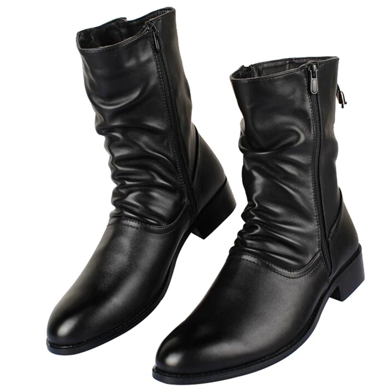 

Men luxury fashion big size high boots black cow leather shoes outdoor non-slip platform spring autumn long boot botas masculina