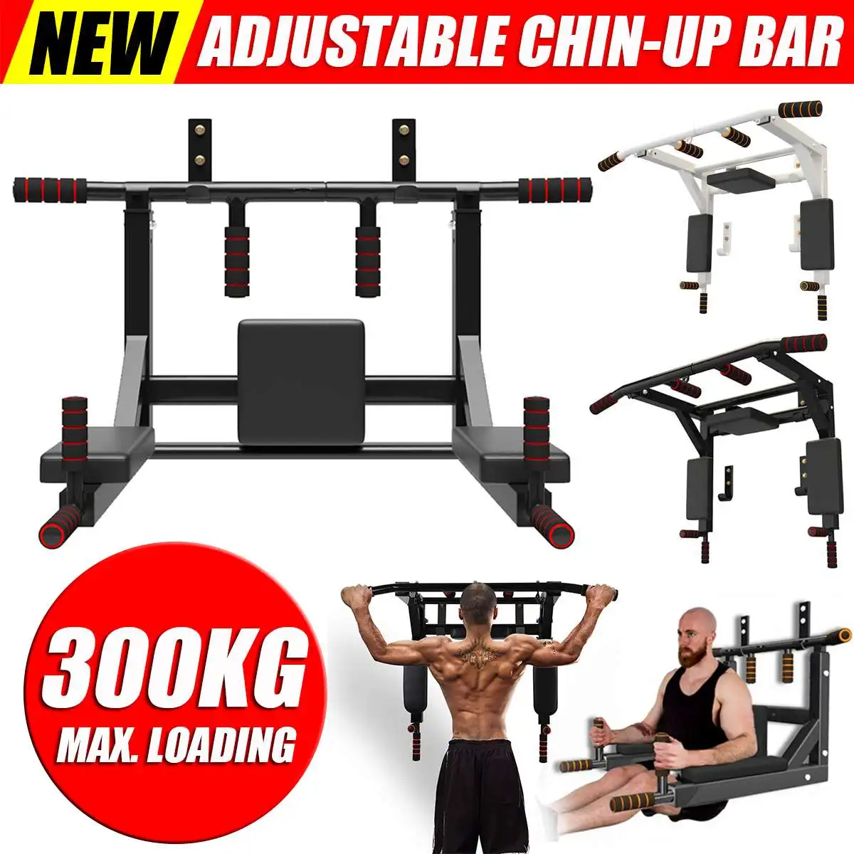 Wall Mounted Pull Chin Up Bar Heavy Duty Dip Station Gym Home Exercise Fitness 