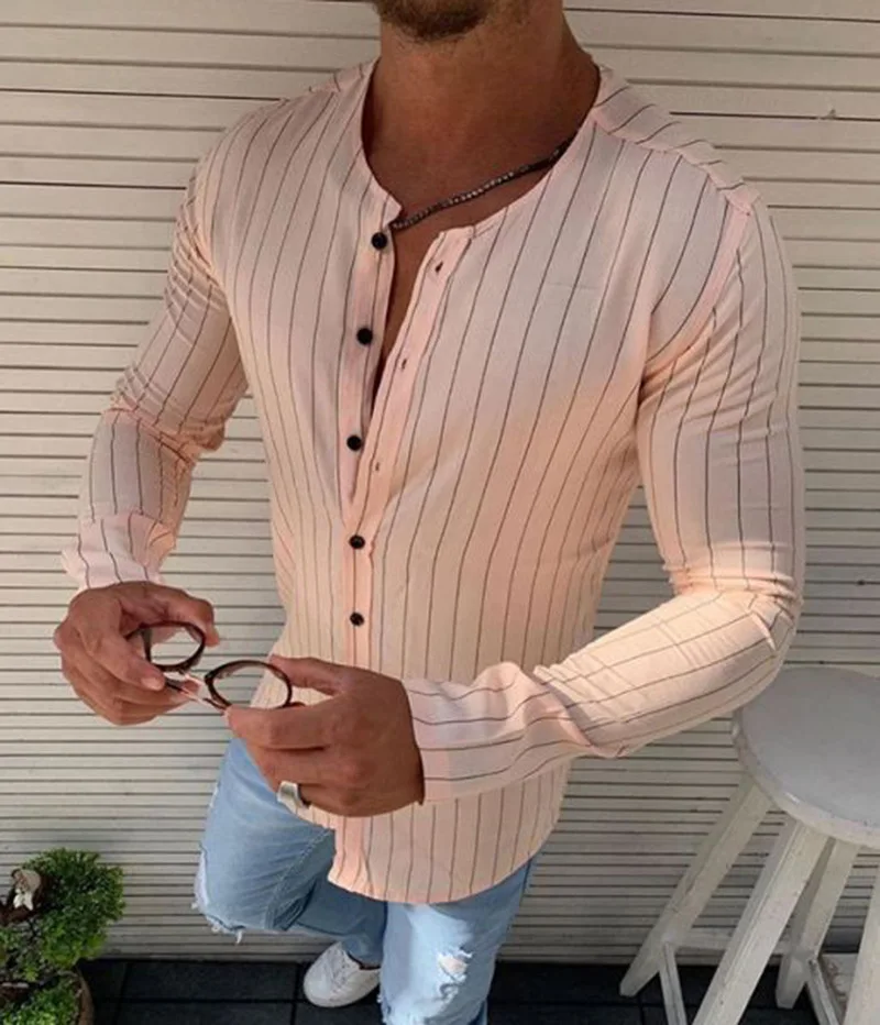 Shirt Men 2020 Spring summer Fashion Cool Tops Men's shirt Striped Slim Fit Casual Shirts O neck Casual Shirt Shirt Men 2020 Spring summer Fashion Cool Tops Men's shirt Striped Slim Fit Casual Shirts O neck Casual Shirt