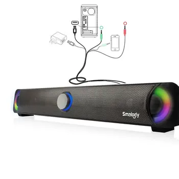 

Original Smalody 9014 Stereo High Fidelity Bass Subwoofer Computer Speakers Colorful LED Computer Soundbar HIFI