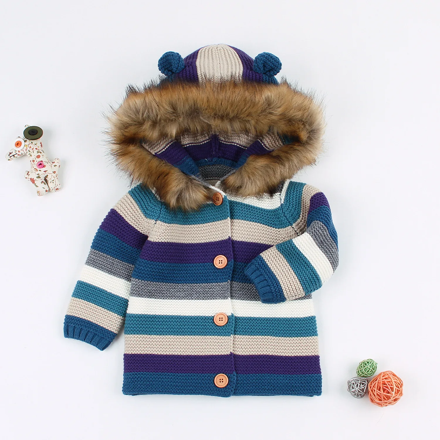 

CHILDREN'S Sweater Children Knit Rainbow Stripes-Autumn And Winter Long Sleeve Sweater Infants Casual mao ling mao Sweater