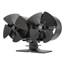 Stove Fan 8Blade Dual Head Heat Powered Mini Fireplace Fan Double Head Furnace Air Blower with Stove Themometer Eco-Friendly Fan