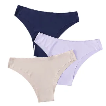 

3PCS Women Seamless Underwear Ladies Sexy G String Ice Silk Female Tangas Thong Panty G-string Low Rise