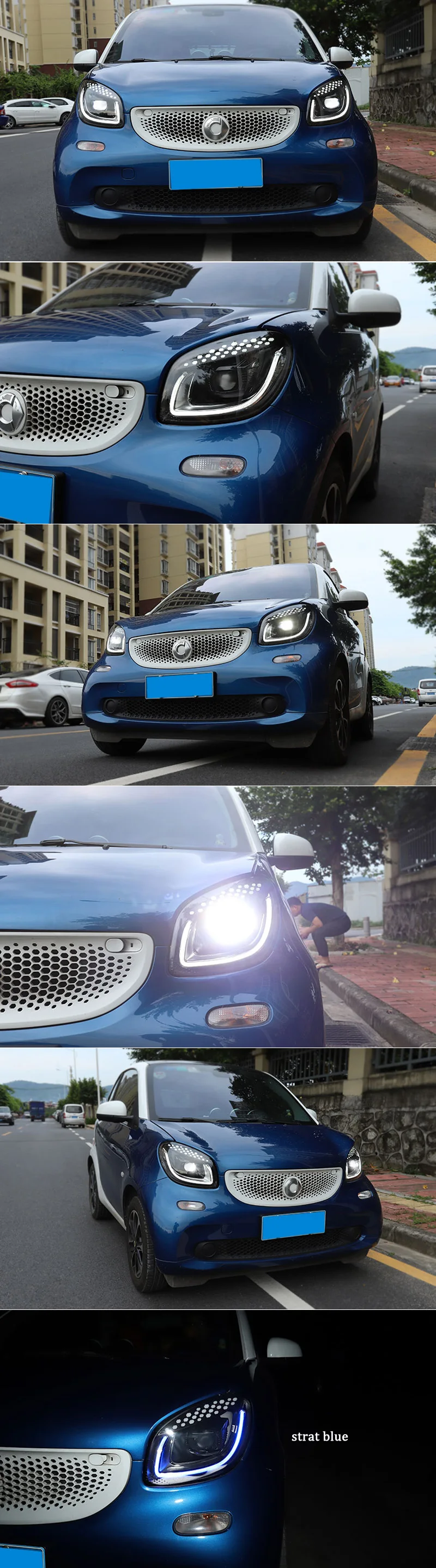 SNCN автомобильный Стайлинг светодиодный фонарь в сборе для Mercedes-Benz Smart Fortwo светодиодный DRL для бровей Головной фонарь синий
