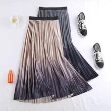 Осенне-зимняя Гибкая эластичная юбка миди с высокой талией, плиссированная юбка-трапеция, бархатная юбка с Омбре для женщин, женские юбки saia saias faldas
