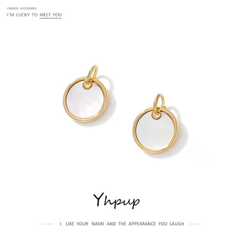 

Yhpup Trendy Brand Round Natural Shell Dangle Earrings Copper Gold Geometric Earrings pendientes mujer moda 2019 Women Jewelry