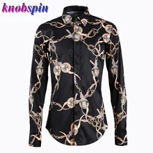 Модная круглая цепочка мужская рубашка с принтом осень новые рубашки с длинными рукавами мужские тонкие мужские рубашки с отложным воротником Большие размеры