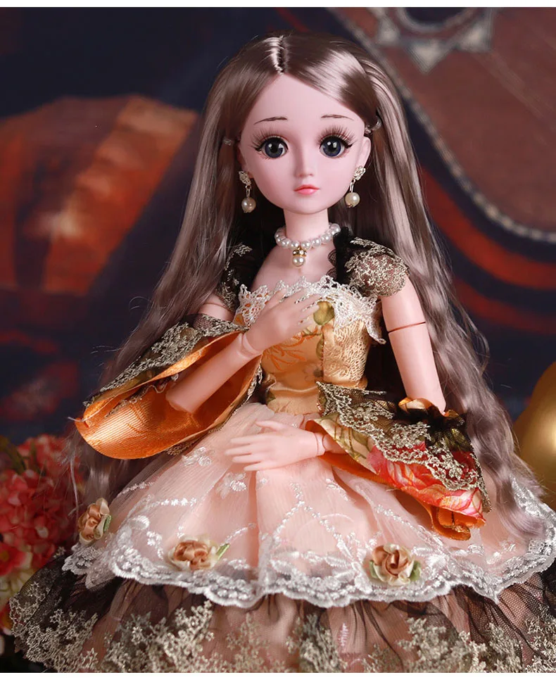 60cm doll suit girl Princess Wedding dress gift box simulation toy single dress puzzle music Princess Doll birthday gift