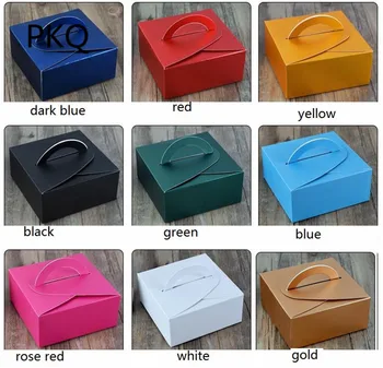 

30pcs 14*14*6.5cm Kraft Paper Cupcake Box Cake Box With Handle Wedding Party Favor Box Wedding Cake Packaging Bag