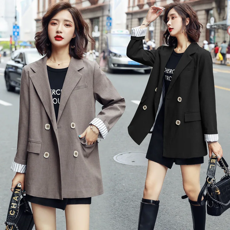 

Short Jacket Female Spring And Autumn 2019 Online Celebrity Fashionable Double Breasted Suit British Style Loose Casual Tops CHI