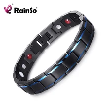 RainSo браслеты с подвесками для магнитотерапии для мужчин 4 в 1, ювелирные изделия из нержавеющей стали, черный, синий браслет homme