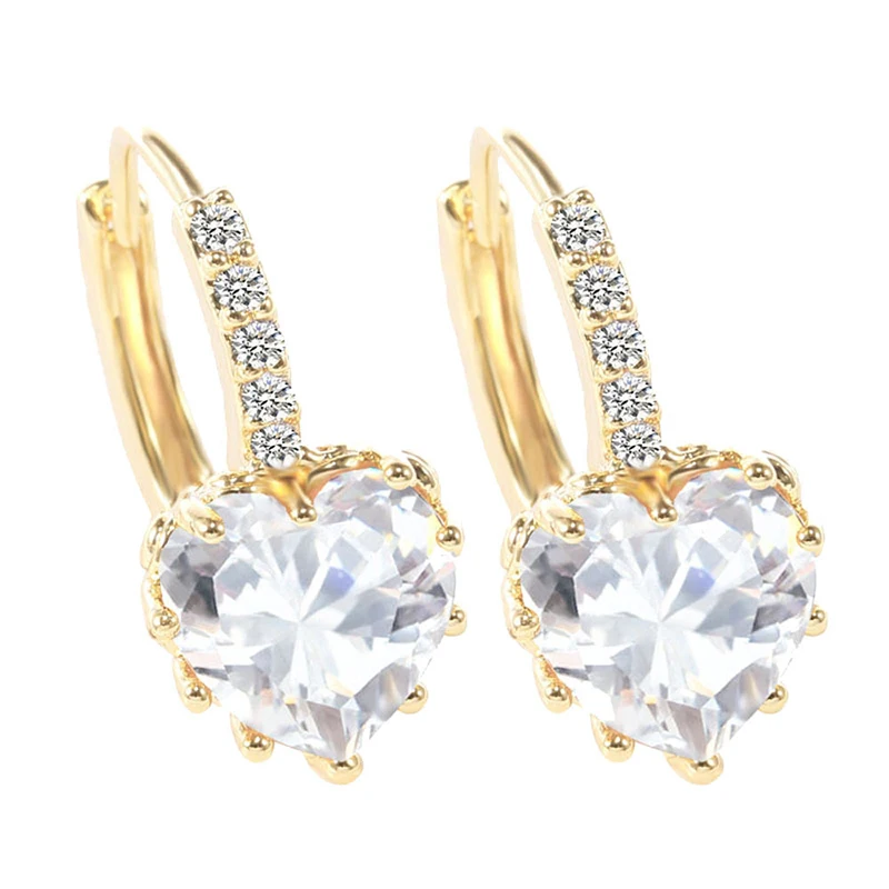 

Fashion 1 pairs copper heart sharp setting cubic zirconia many color hoop Earrings for women