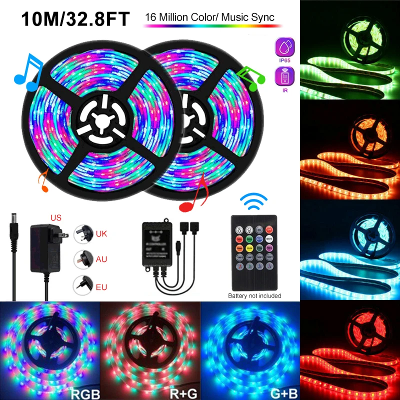 

RGB LED Strip Light SMD3528 Music Sync Ribbon LED Light Strip Tape Diod 5M 10M 15M Full Kit IR Remote Power Living Room BedRoom