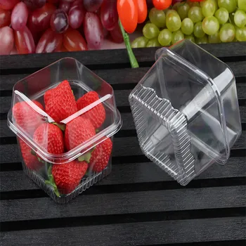 

50pcs High quality fruit salad cake packaging container disposable transparent pet meal platter square plastic box with lid