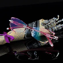 С алмазной отделкой очки от миопии очки Для женщин без оправы с оторочкой из очки с градиентными линзами