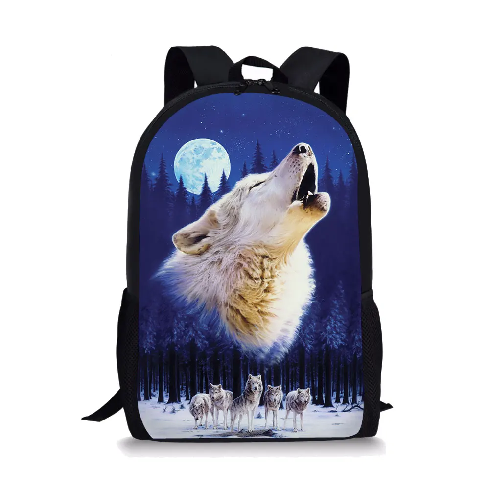 

3D Animal Alone Night Wolf Student Schoolbag Child Starry Night Animal Tiger Lion Wolf Print Large Capacity Shoulder Backpack