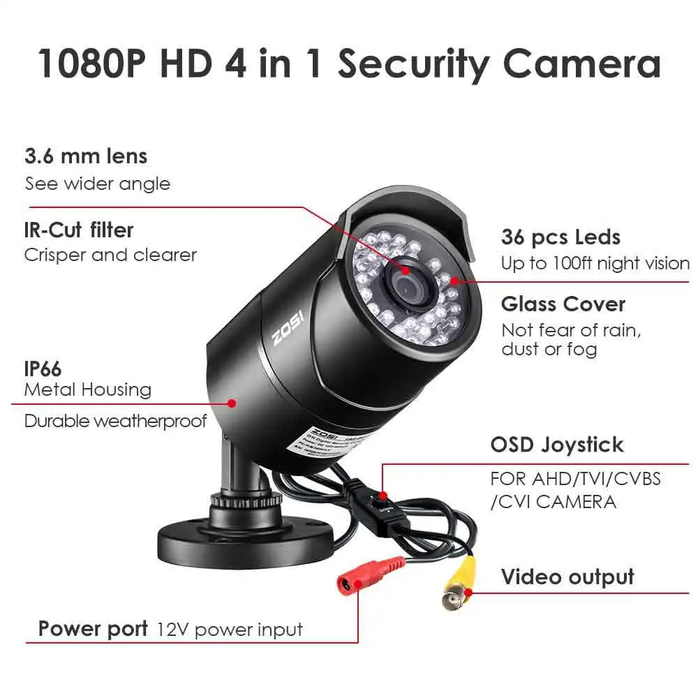 1080P 4-in-1 ZOSI 960H 1080P CVBS AHD TVI CVI цветной cmos-датчик цилиндрическая CCTV видео аналоговая Мини домашняя камера безопасности водонепроницаемая для DVR системы - Цвет: 1080P 4-in-1
