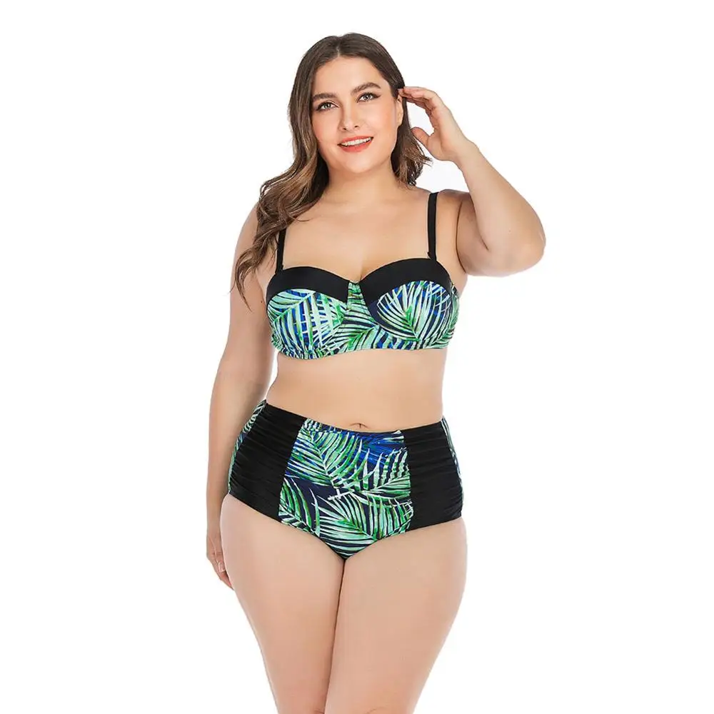 

2019 New Women Tankini Printed Strappy High Waist Swimwear Bikini Top Bottom Lady Plus Size Swimsuit Beach Swimming Suit