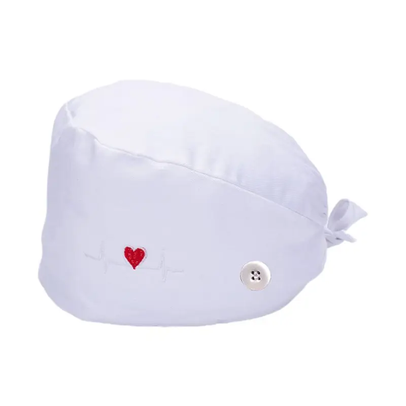 37 Colors Unisex Adjustable Working Scrub Cap with Protect Ears Button Electrocardiogram Embroidery Floral Print 