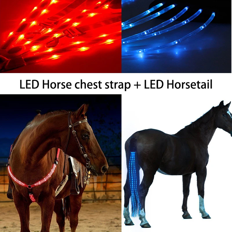 Horse Riding Equipment Webbing Horse Collar Chest Strap Horsetail Night Visible LED Lights Safety