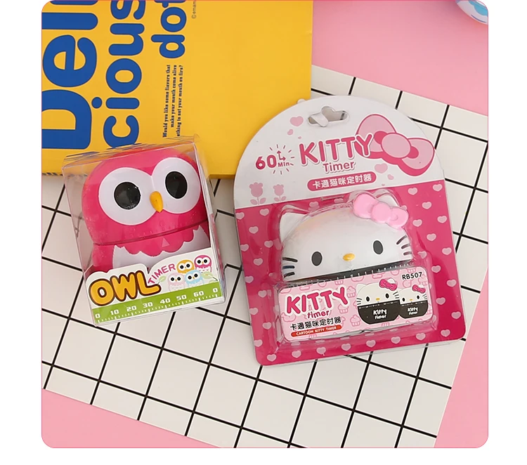 Cartoon kitchen mechanical reminder timer clock mechanism set cute time manager cooking timer hello kitty kitchen egg timer