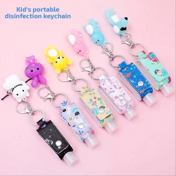 

New Children 30ml Hand Sanitizer Holder Keychain Cartoon Printed Leather Bag Pendant Student Disinfectant Bottle Cover