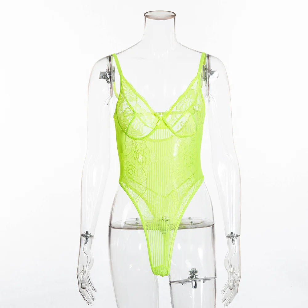 Yimunancy Floral Sheer Lace Bodysuit Women Backless Transparent Mesh Bodysuit Bow Sexy Bodysuit Ladies Cut Out Strap Jumpsuit