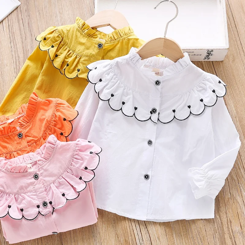 

4 Color Kid Shirts Autumn Baby Girls Clothes Cute White Blouse Long Sleeve Tops Shirts Girls Clothes Yellow Children Blouse
