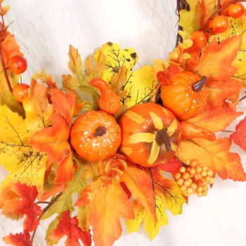

35CM Artificial Maple Leaf Wreath Pumpkin Halloween Garland Thanksgiving
