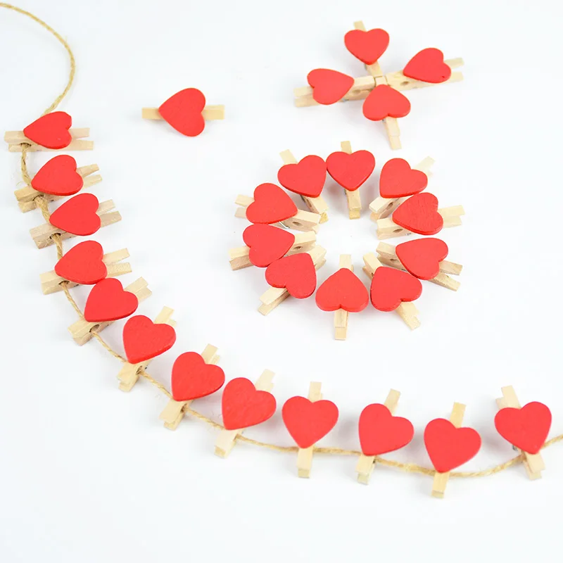 50pcs/lot 3cm Wood Pegs Cute Wooden Love Hearts Clips DIY Photo Banner Crafts for Home Birthday Wedding Decoration Clothes Pegs clothes pegs