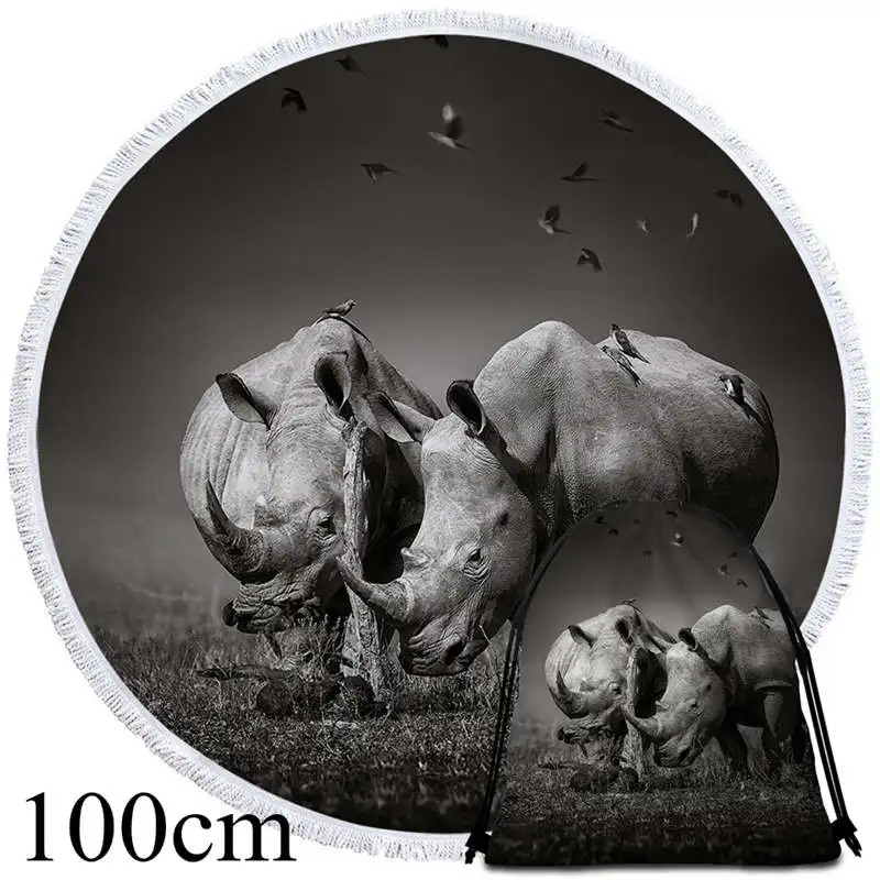 002 Towel 100cm-Bag Постельное белье Outlet слон большой круглый пляжное полотенце 3D печатное полотенце для душа из микрофибры животное 3D Печатный Коврик для йоги фото одеяло - Цвет: 002 Towel 100cm-Bag