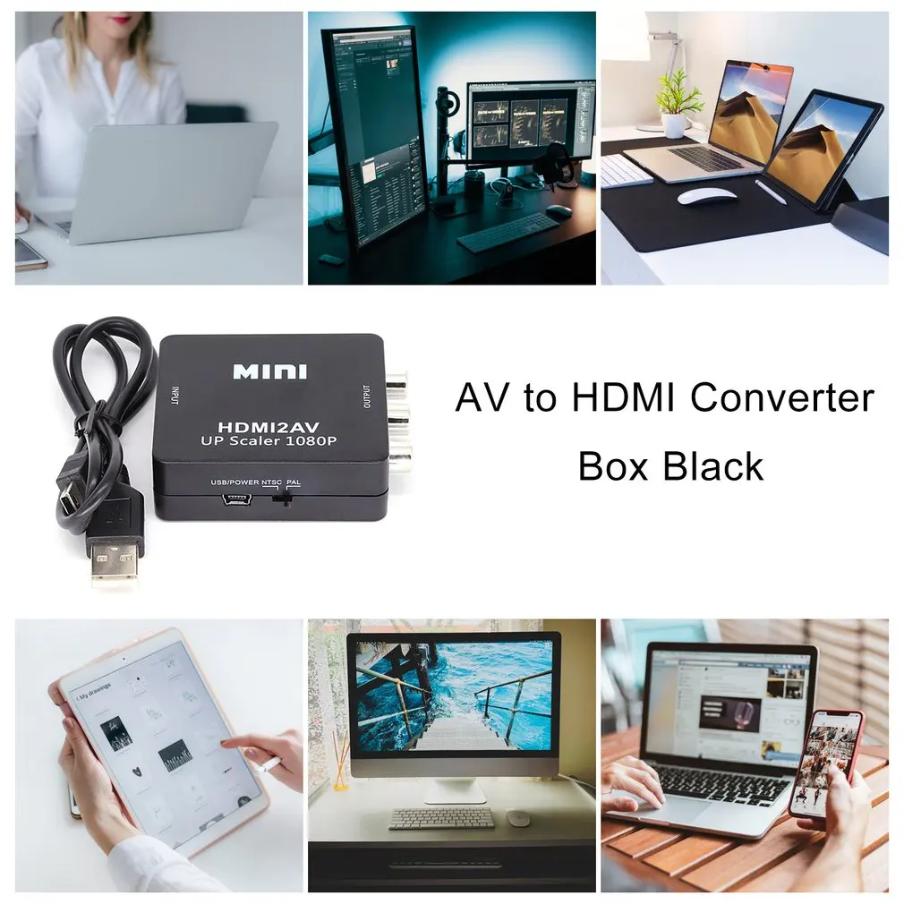 HDMI TO AV Scaler Adapter HD Video Converter Box HDMI to RCA AV/CVSB L/R Video 1080P HDMI2AV Support NTSC PAL Wholesale