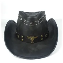 Кожаная мужская и женская черная западная ковбойская шляпа широкая шляпа уличная Sombrero Hombre Женская ковбойская шляпа