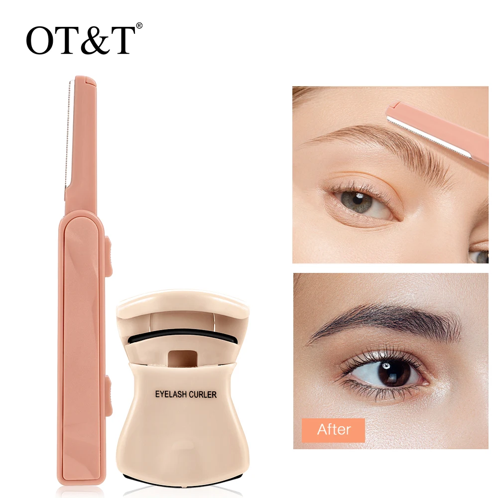 

OT&T Portable Eyebrow Trimmer Eyelash Curler Eyebrow Eye Brow Shaper Shaping Tool Scissors Facial Hair Cosmetics for Women