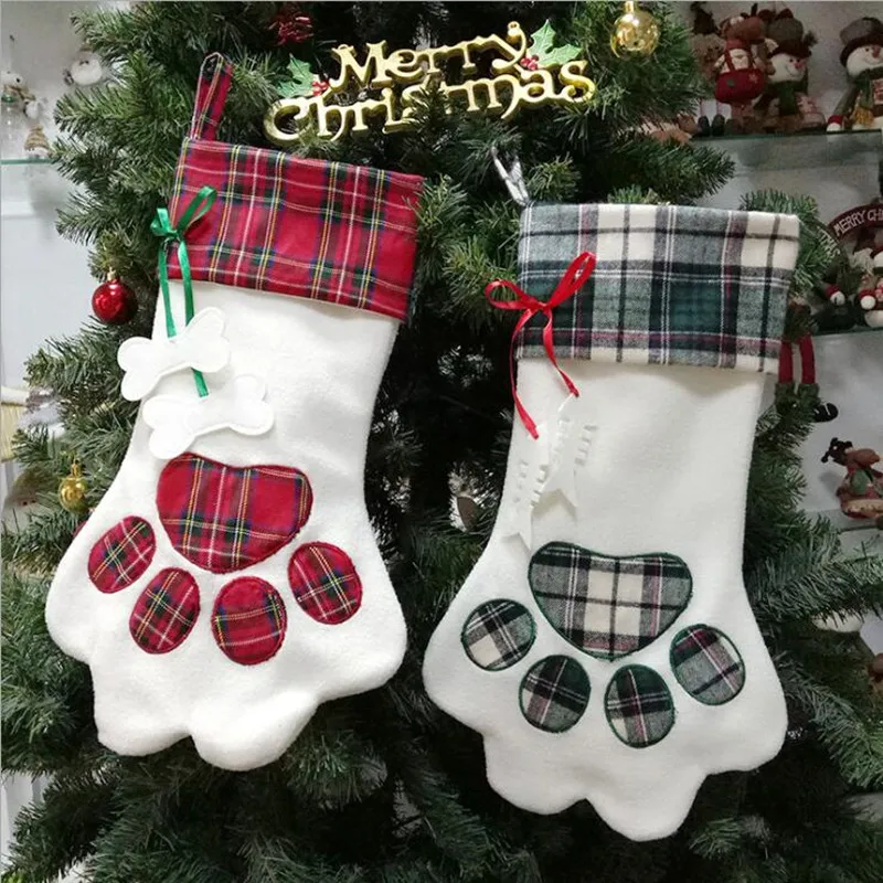 

45*20CM Christmas Stockings Dog Paw Pendant Candy Bag Christmas Decoration Gift Bag for Home Decoration Christmas Tree Decor