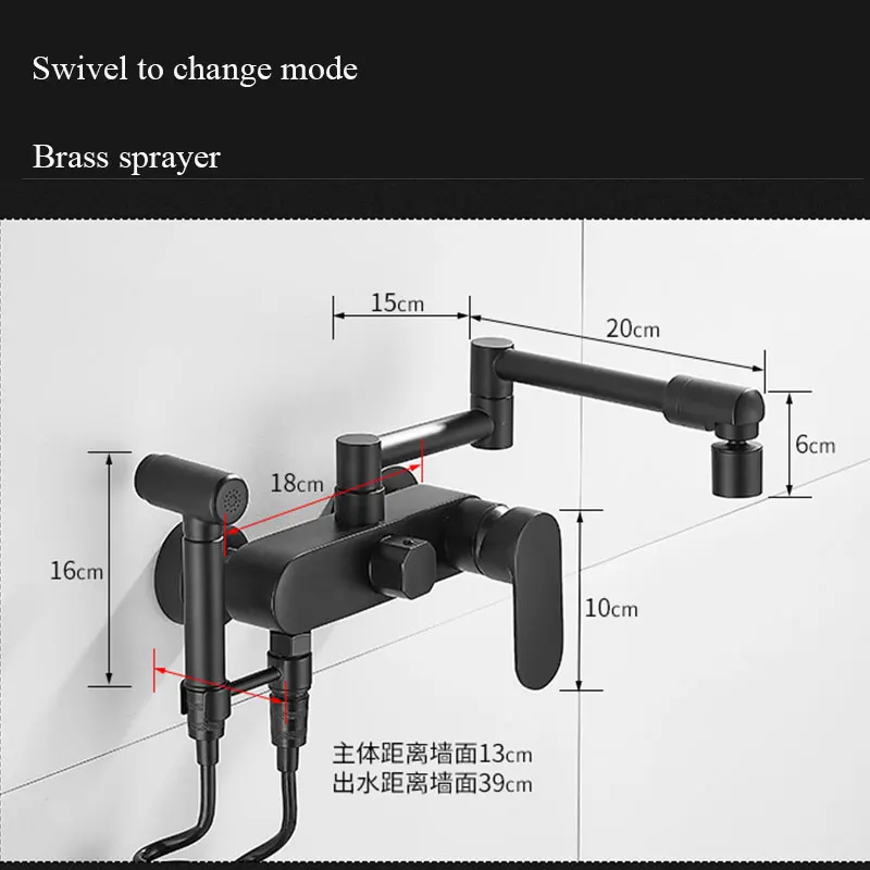 white kitchen sink Black Folding  Long Spout Pull Out  Spring Sprayer Single Hole Kichen Faucet Wall Mounted Brass Mixer Tap Dual Spouts large kitchen sink