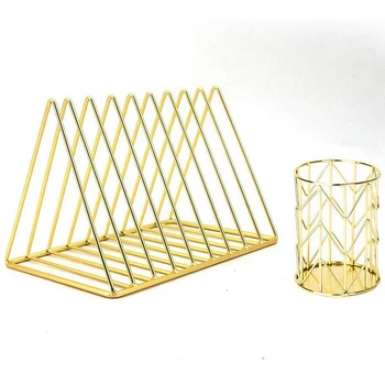 

2 Piece Desktop Organizer Desk Accessories Set Magazine File Rack Book Record Triple-cornered File Divider Pencil Cup Pencil Hol