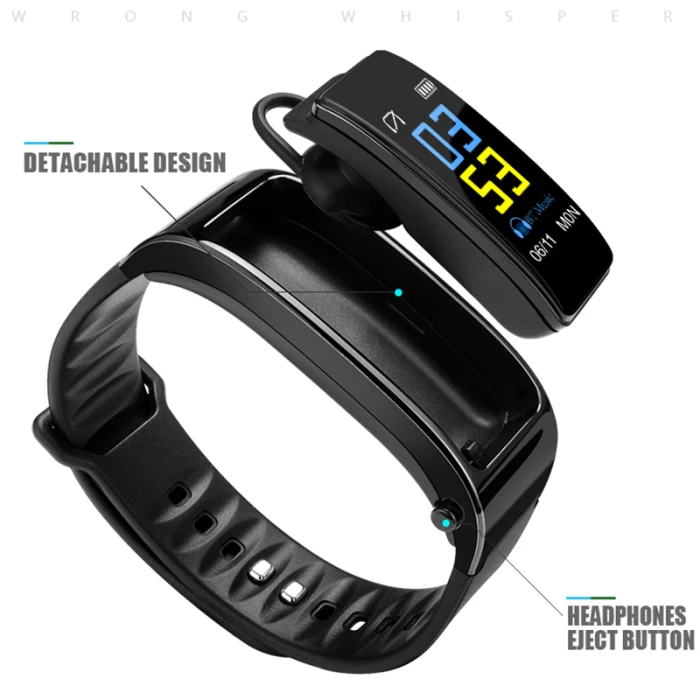 2 в 1 умный браслет с Bluetooth наушником монитор сердечного ритма спортивные часы DU55
