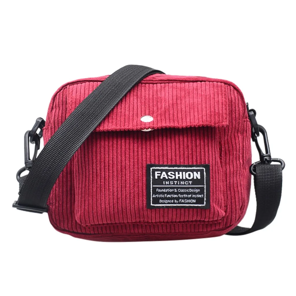 Women Corduroy Shoulder Bag Female Simple Small Square Bag Fashion Messenger Bags Casual Canvas Handbag Cloth Pouch#T1P - Цвет: Red